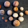 Memory motion 2008, 15 wooden objects, from 26cm to 8cm dia. ash, cherry, pear, walnut, mahogony, beach
